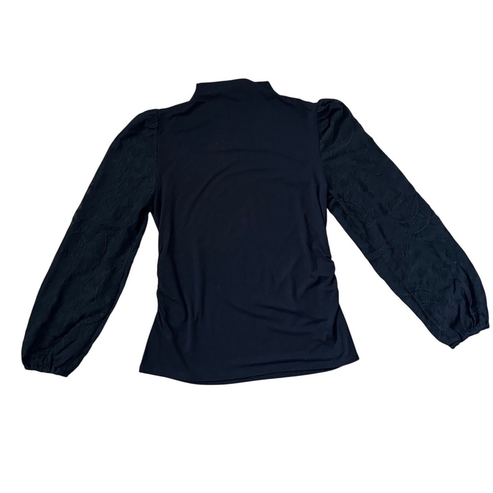 ELIE TAHARI Sheer Embroidered Lace longSleeve High Neck Top L Noir Black - Picture 3 of 9